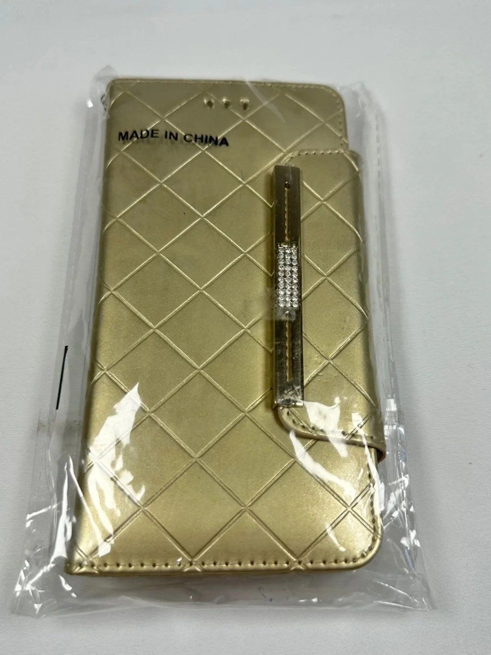 Gold Colored Cell Phone Case Wristlet Credit Card slot Jeweled Cover w/Screen